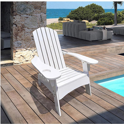 Outdoor or indoor Wood Adirondack chair with an hole to hold umbrella on the arm ,white