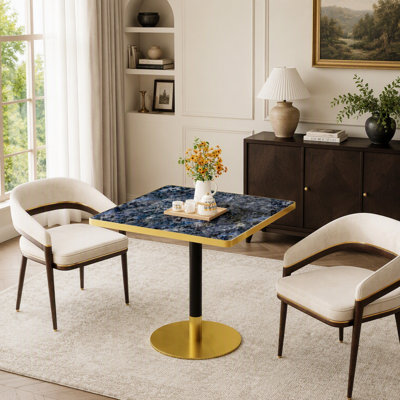 Table de salle à manger carrée moderne de 80 cm (31,5 pouces) de côté, style tulipe, avec plateau en pierre frittée imitation marbre, piètement en acier inoxydable, résistant aux rayures et à l'usure, idéal pour une utilisation intérieure et extérieure.