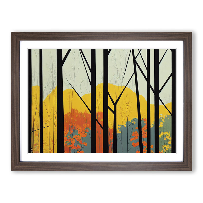 Art Deco Spring Forest Vol.4 Abstract - Single Picture Frame Print, 25cm H x 34cm W x 2cm D, Walnut Framed