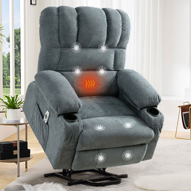 Fauteuil inclinable électrique Power Lift pour personnes âgées avec chaleur et massage, Bleu