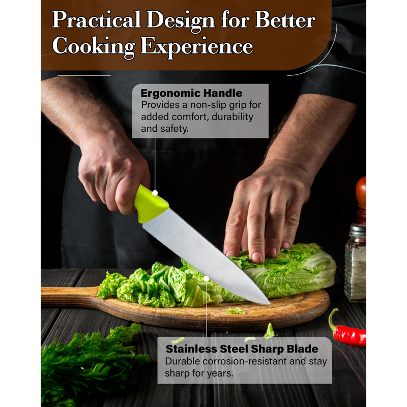 8-Inch Stainless Steel Chef's Knife with Green Handle