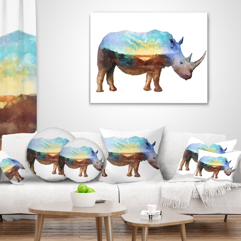 Coussin Rhino Double Exposure, 18 po x 18 po, Coussin décoratif