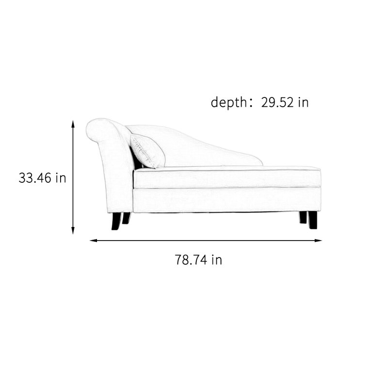 Chaise longue rembourrée Simple, Accoudoir à gauche (vu de face)