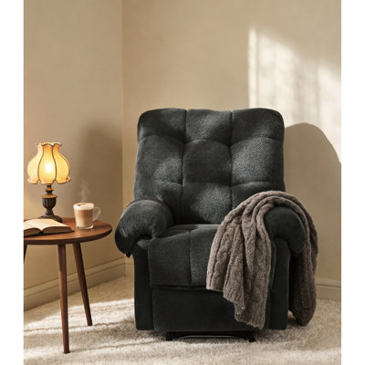 Fauteuil inclinable manuel gris foncé avec fauteuil rembourré et repose-pieds rembourré pour le salon, la lecture, le cinéma maison - Tissu doux ergonomique, design américain, style contemporain, mousse