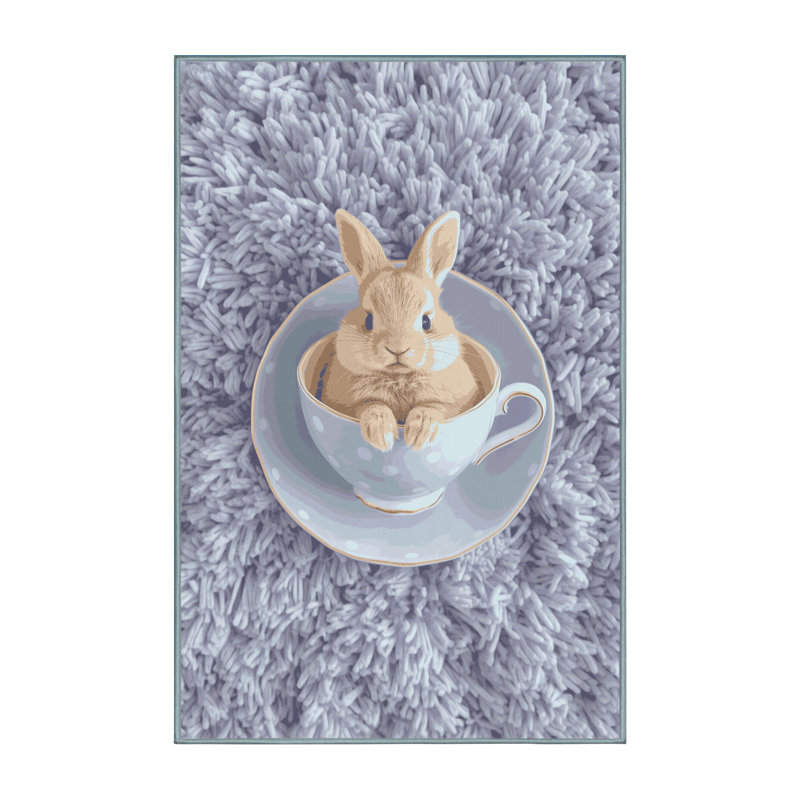 Soft Plush Farkas Easter Modern & Contemporary Abstract Area Rug in Gray – SkyBlue Binding, 7x9