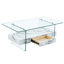 Table basse moderne à deux niveaux - Verre trempé transparent et texture marbre, design de rangement multifonctionnel L'étage inférieur comprend un tiroir