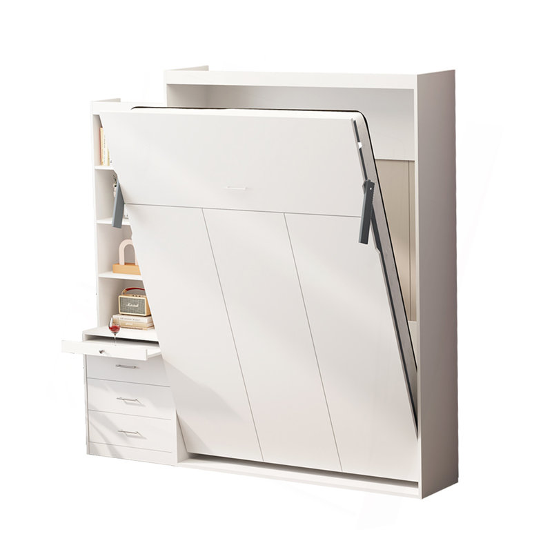 Lit escamotable vertical peu encombrant avec tablettes et tiroirs pour différentes pièces