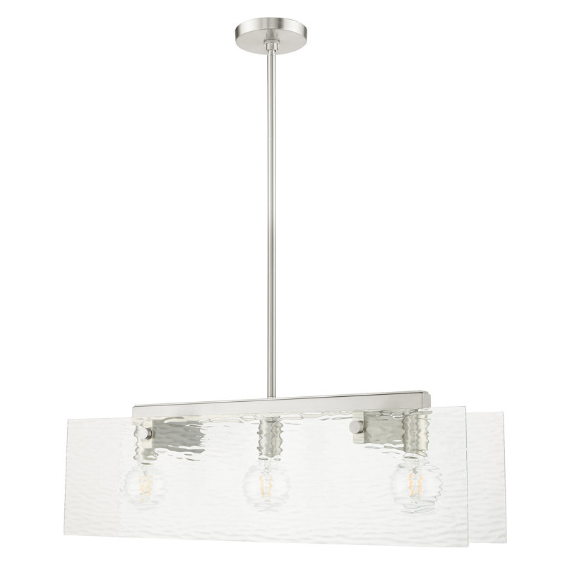 Luminaire suspendu rectangulaire à 3 lumières pour îlot de cuisine Clementine, Nickel brossé