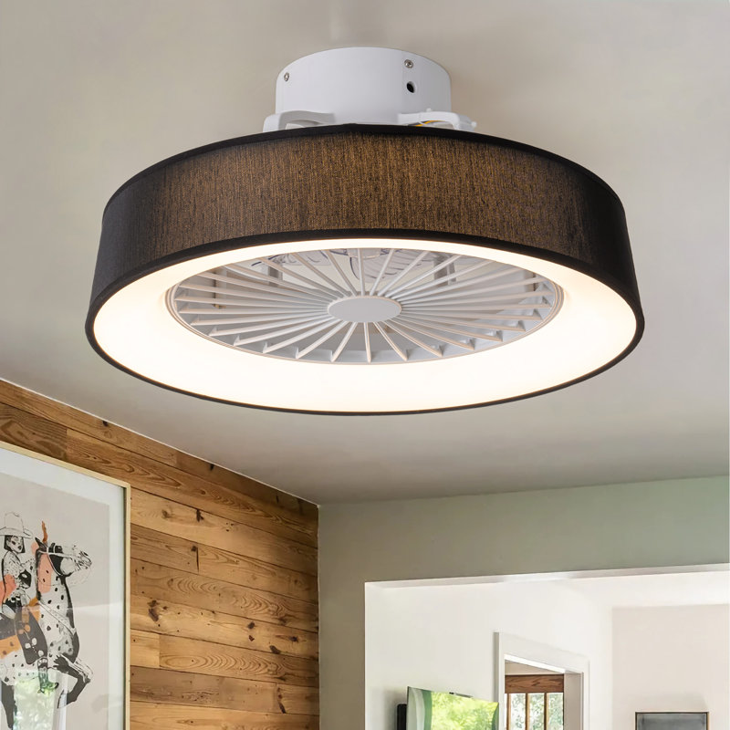 Jiren Dimmable Flush Mount LED Ceiling Fan with Remote Control, White/Black