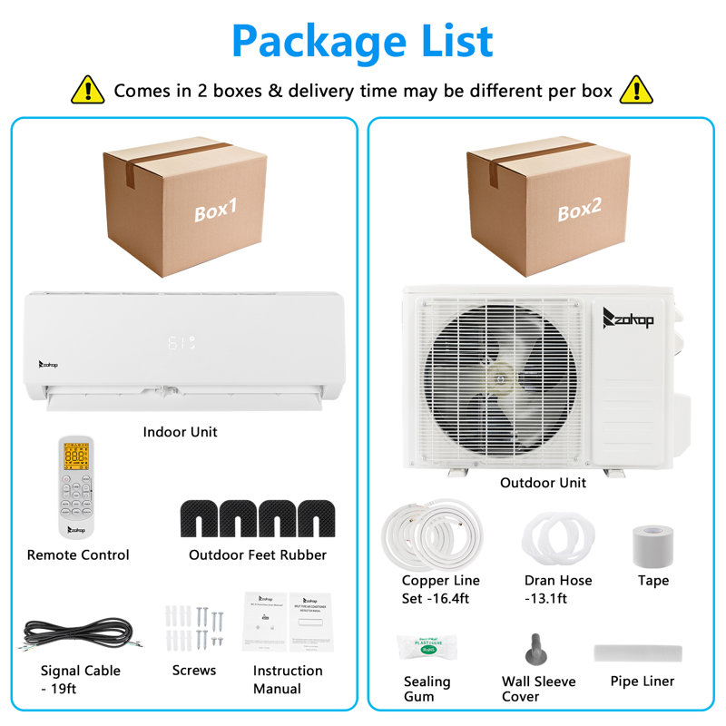 Mini climatiseur à deux blocs sans conduit 12 000 BTU avec chauffage et télécommande