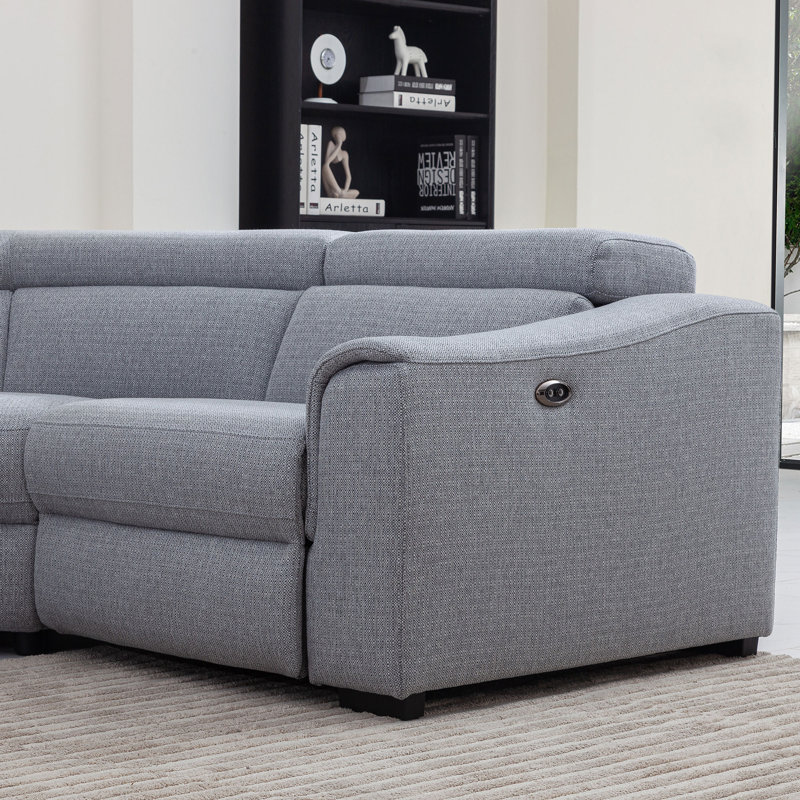 Upholstered Power Reclining U-Shaped Sectional, Right Hand Facing, Fog Polyster Blend