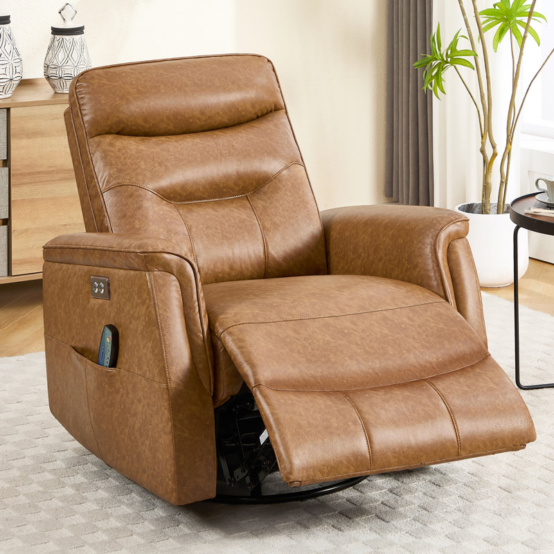  35'' Wide Modern Vegan Leather Electric Power Recliner with Massage & Heat, Brown