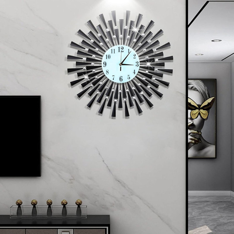 Grande horloge murale décorative avec chiffres arabes, mouvement à quartz silencieux 3D, design moderne en métal pour le salon, la cuisine et le bureau