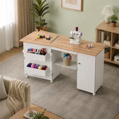 Table pliable pour machine à coudre avec armoires et plateaux réglables