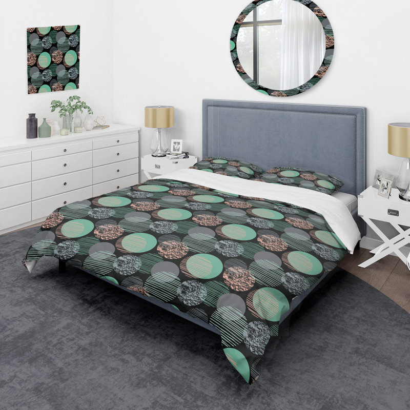 Green Circle Dots - Abstract Duvet Cover Set - Microfiber Polyester, Twin Duvet Cover + 1 Standard Sham