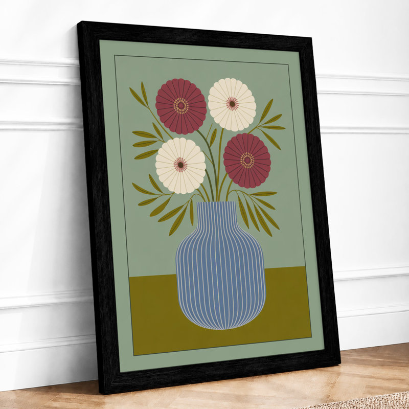 Blooms In Striped Vase Botanical - Print, A1 - 84.1 x 59.4 cm, Black