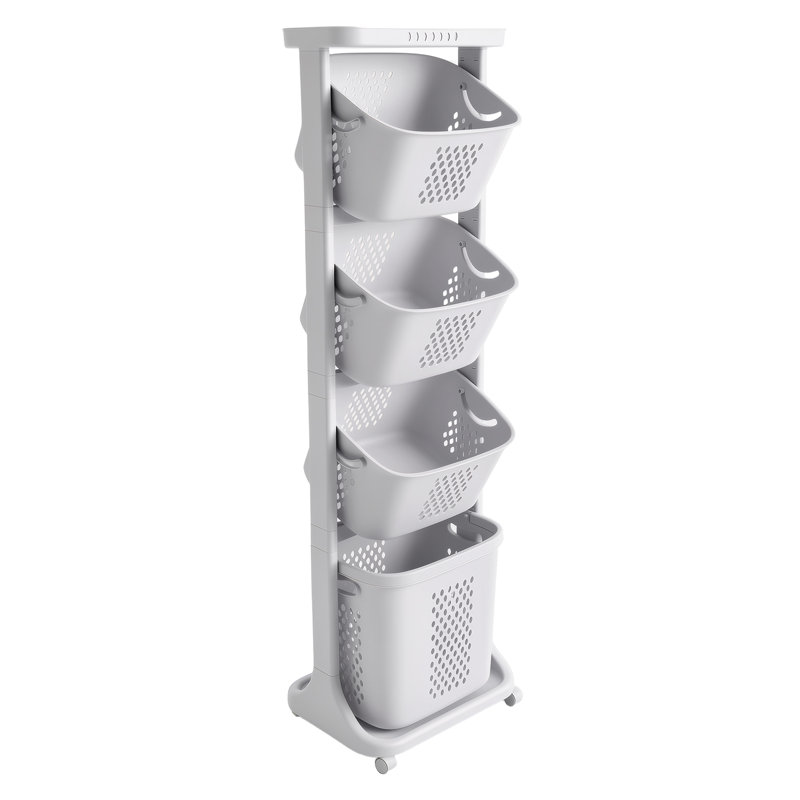 4-Tier Laundry Hamper Sorter, Vertical Rolling Laundry Baskets With Wheels Removable, Stackable Laundry Cart Organizer And Storage For Small Space, Dorm, Closet, Bathroom