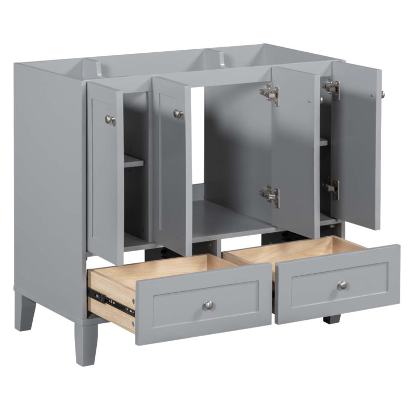 Meuble-lavabo autoportant de 36 po avec 4 portes à fermeture douce et 2 tiroirs, structure en bois massif et rangement spacieux