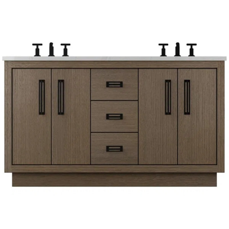 Meuble-lavabo double Avalon, Fumé moderne, 60", Noir mat
