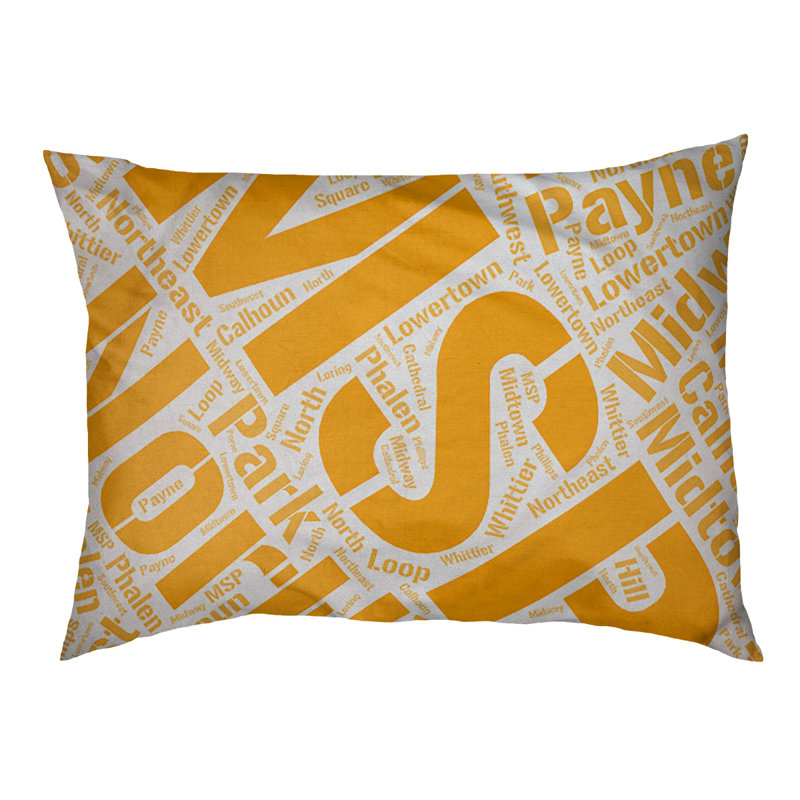 Coussin de chien « districts », Moyen (H 9,5 po x l 28 po x P 18 po), Orange, Minneapolis – Saint Paul