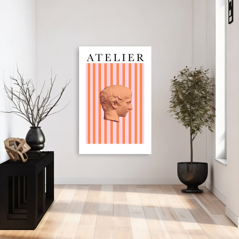 Affiche murale moderne géométrique classique à rayures roses, H 48 po x l 32 po