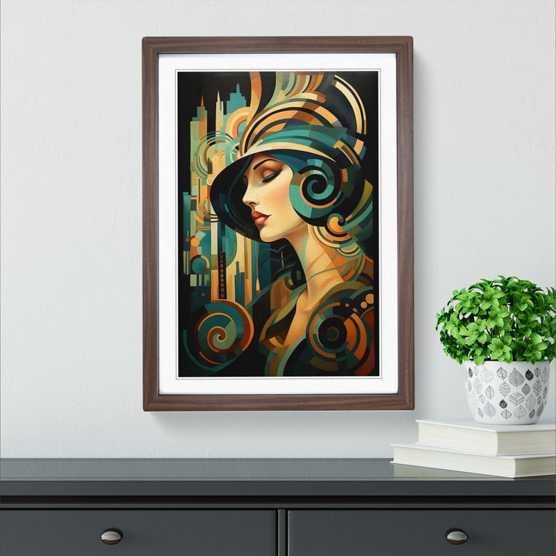 Art Deco Woman Abstract No.4 - Single Picture Frame Print on Wood, Walnut Framed, 64cm H x 46cm W x 2cm D