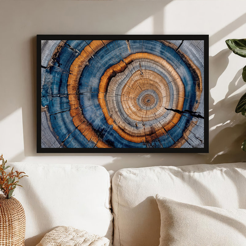 «Blue and Orange Tree Rings Cross Section», art mural, 24"H x 36"W