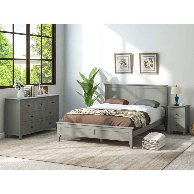 Ensemble de chambre avec lit plateforme 3 pièces Nelena, gris
