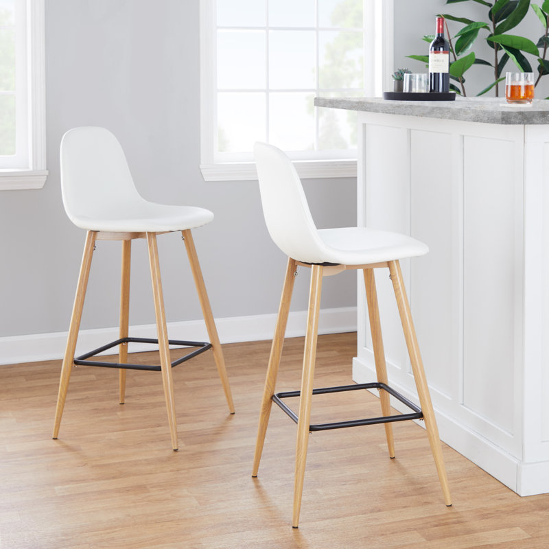 Cadynce Upholstered Counter Stool with Metal Frame, Black, Natural, Bar Stool (28.5" Seat Height)