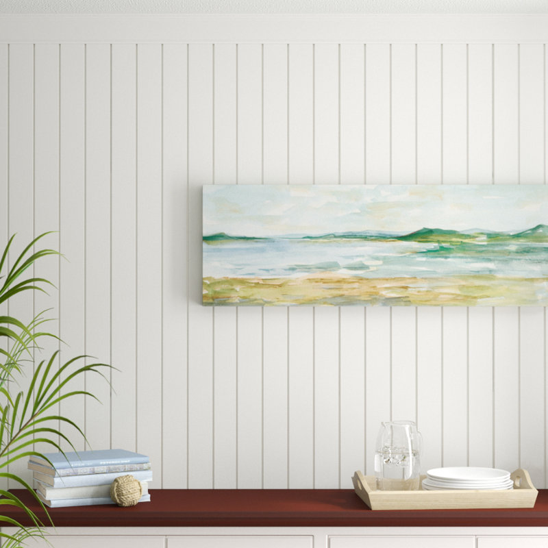 « panoramique seascape i », peinture sur toile tendue, H 16 po x l 47 po x P 2 po