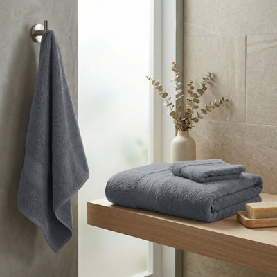 Ensemble de 3 serviettes de toilette en coton Atlas Heavyweight Plush Absorbant Solid Dobby Border