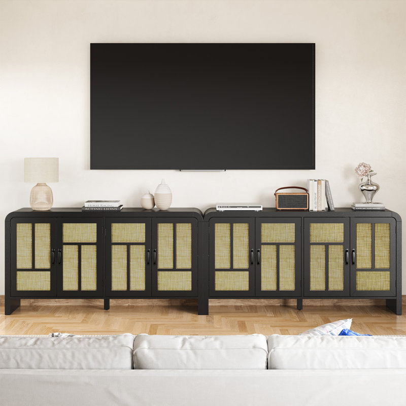 Rattan Sideboard Buffet Cabinet With 4 Doors