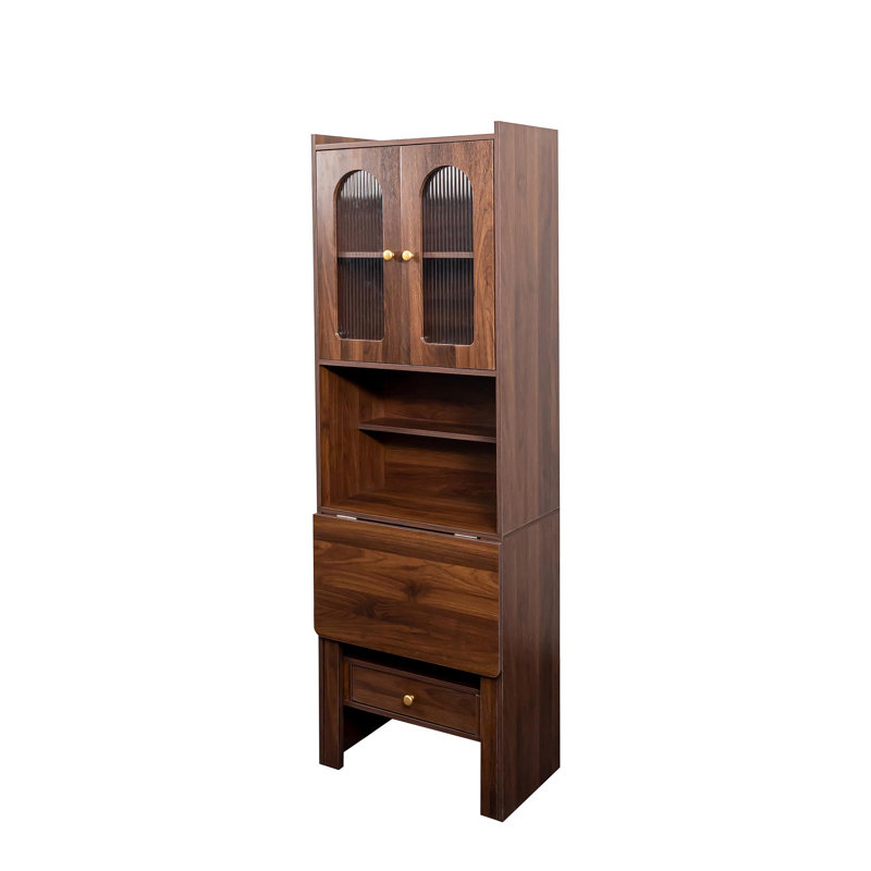 Table d'écriture pliable, armoire de bureau avec tablette et tiroir, Noyer