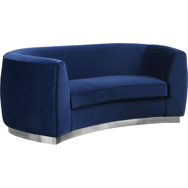 Breccan 70.5'' Velvet Loveseat, Navy Velvet, Chrome