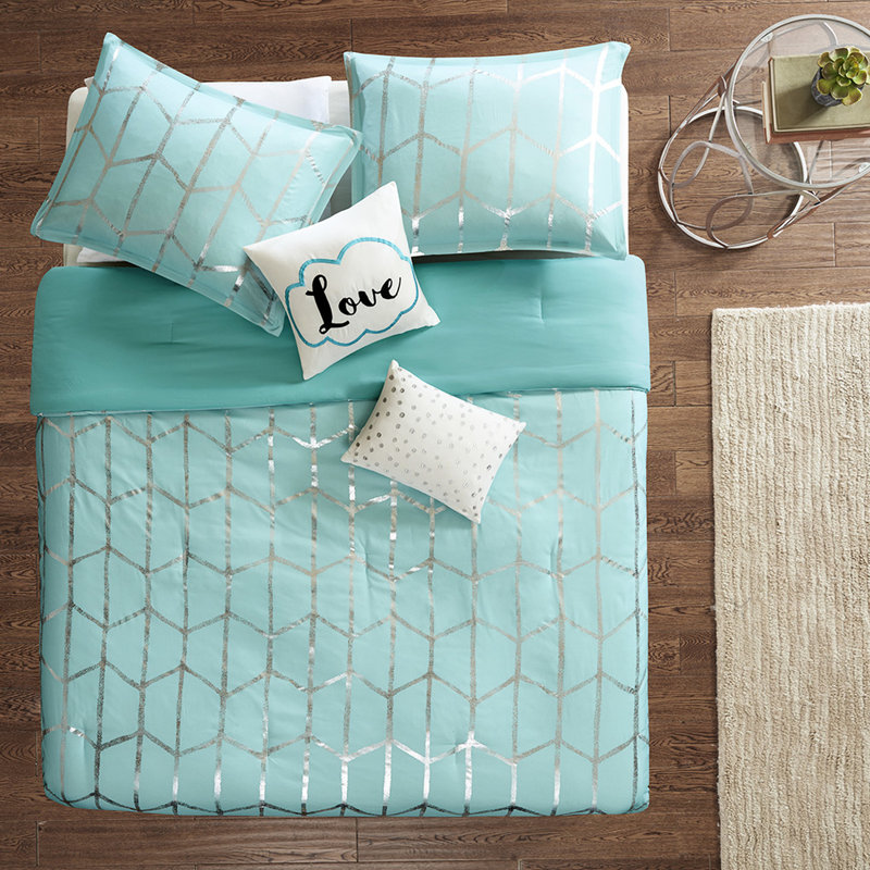 Édredon simple / simple TG argenté - Literie moderne et élégante, Twin Comforter + 4 Additional Pieces, Aqua/Silver