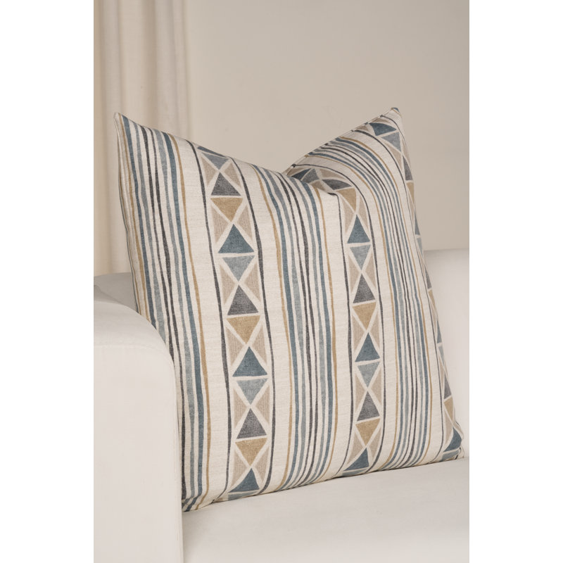 Coussin décoratif 100% coton Magnolia Home Fashions, Gris / brun clair / rayures bleues, Plumes, H 20 po x l 20 po
