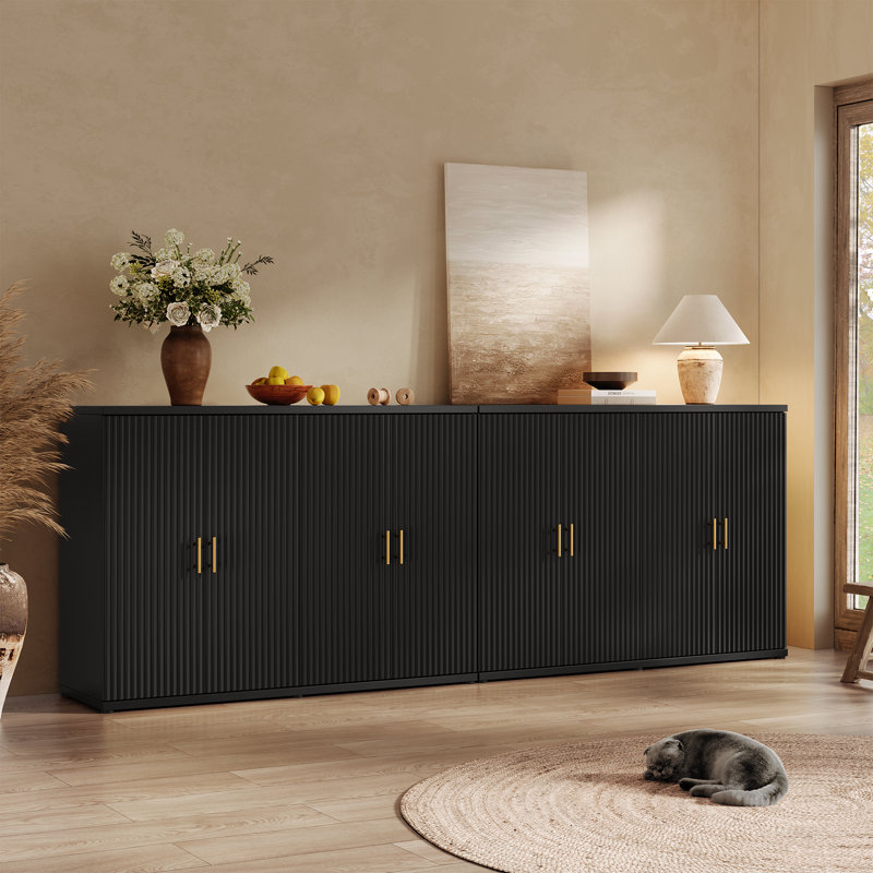  Modern Minimalist Style 47.3" Wide Fluted Panel Sideboard(set Of 2), Black