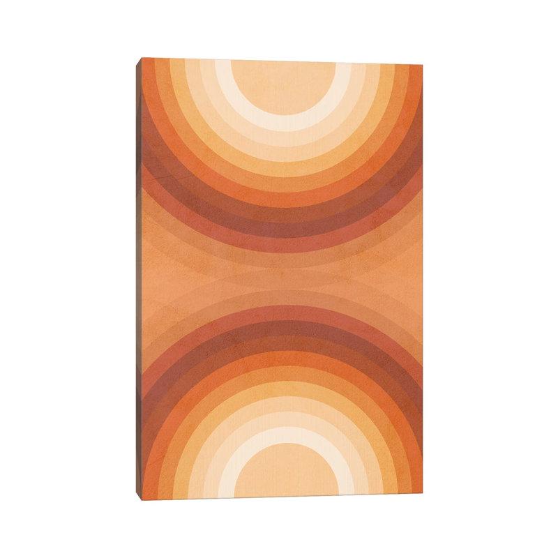 «Midmod Geo VII Terracotta Double Rainbows» par Dominique Vari - impression sur toile tendue, H 18 po x l 12 po x 1,5 po