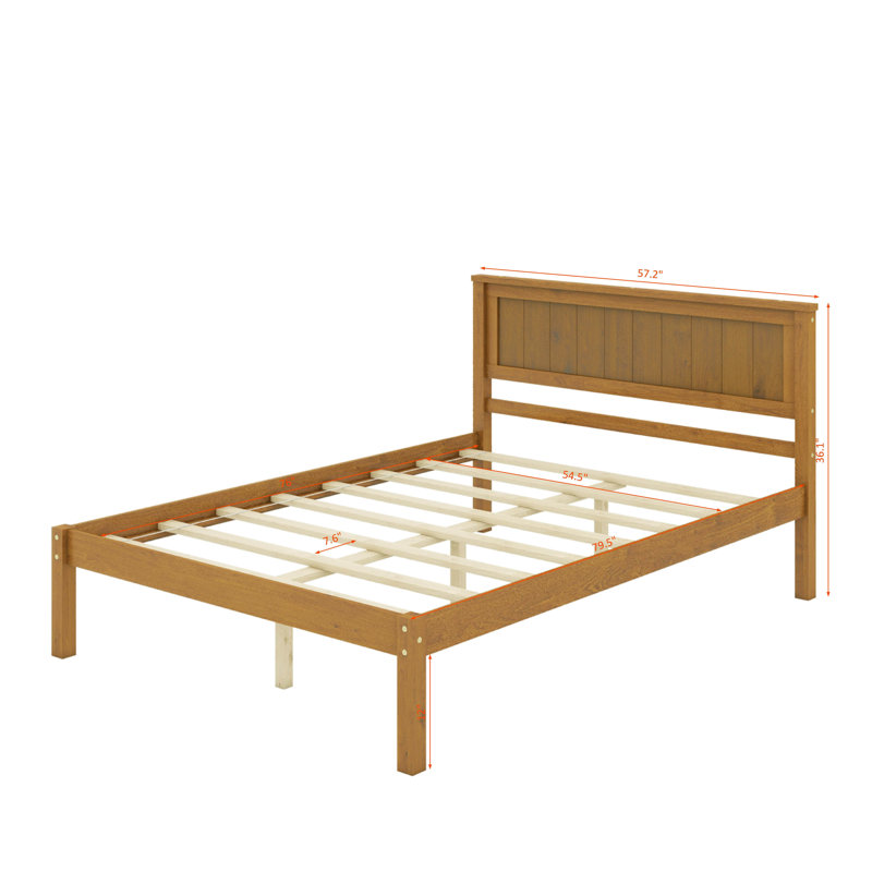 Platform Bed With Headboard, Oak, Full / Double