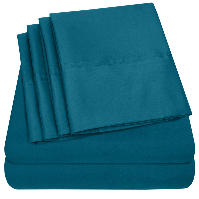 Ensemble de draps unis en microfibre de luxe 18-24 po, Bleu sarcelle, Ensemble de draps pour grand lit avec 4 taies d'or