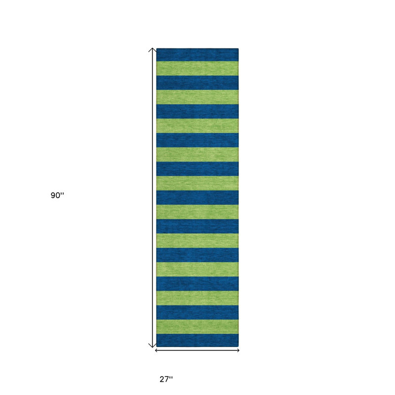 8' Runner Navy Blue Striped Washable Non Skid Indoor Outdoor Runner Rug