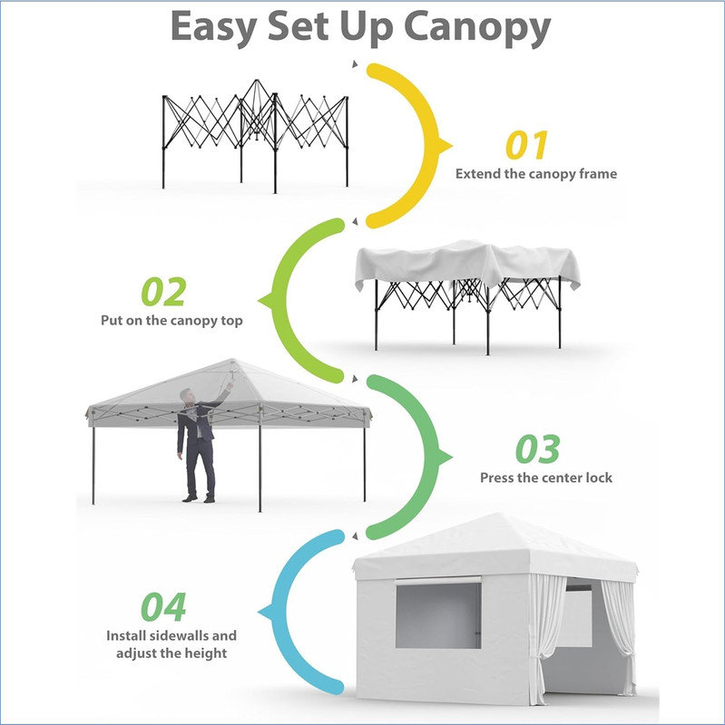 10x10 Feet Instant Pop-Up Canopy Tent - Quick One-Push Setup Outdoor Sun Shelter for Events, Parties & Camping, Commercial-Grade Foldable Canopy with 4 Detachable Sidewalls