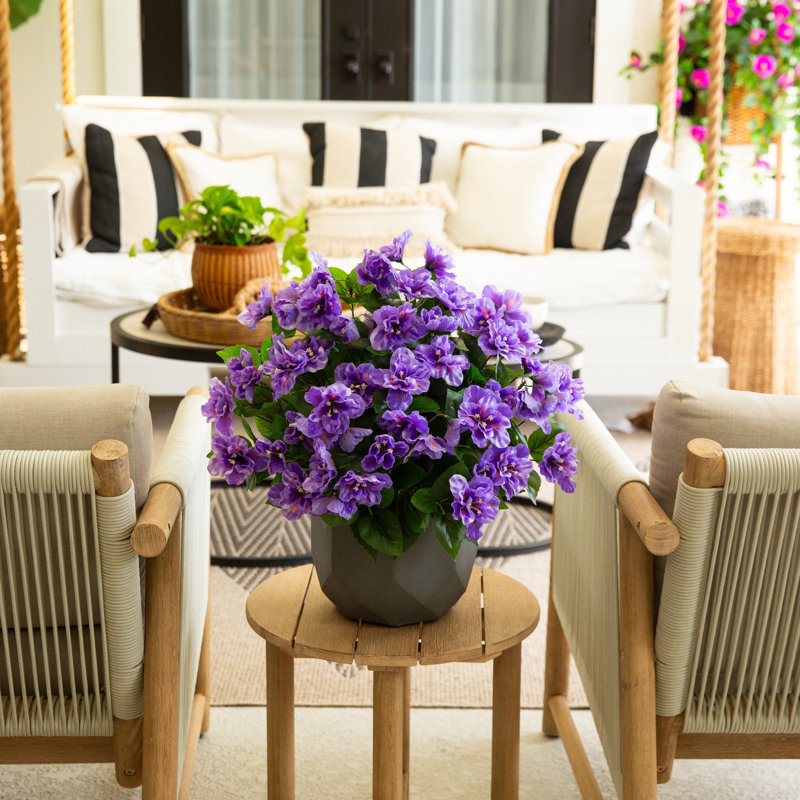19 po Buisson d'azalée artificiel résistant aux rayons UV (intérieur / extérieur) - ensemble de 3, Mauve