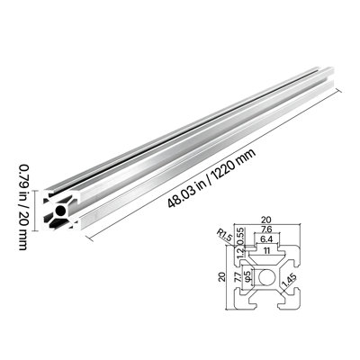 2020 Aluminum Extrusion Profile, 48 Inch 1220 mm, T Slot European Standard Anodized Linear Rail, High-Strength Extruded Aluminum Rail, for 3D Printer Parts and CNC DIY Workbench, Silver