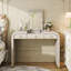 Bureau de coiffeuse classique en bois avec miroir rabattable, design 3 en 1 pour chambre à coucher, rangement spacieux et finition élégante-1236091791