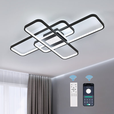 90Cm 3-Light Dimmable LED Flush Ceiling Light With Remote
