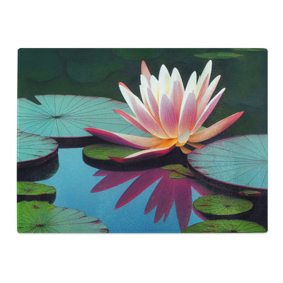 Fine Water Lily Pond  Glass Chopping Board