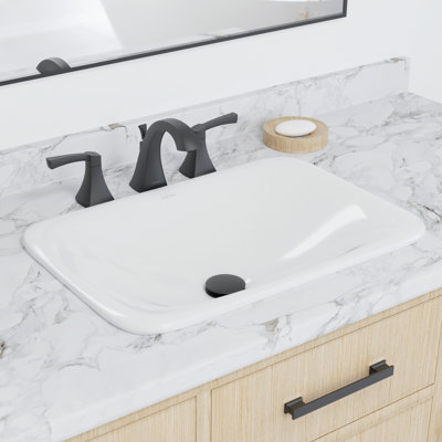 Poignées Karran Valera Lavabo de salle de bain rectangulaire en porcelaine vitrifiée à fixation supérieure