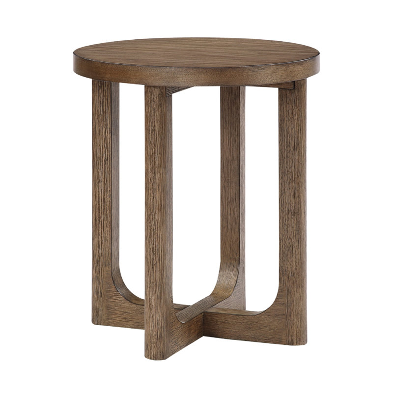 Bly Side End Table, Round Top, X Base, Transitional Light Brown 20 Inch