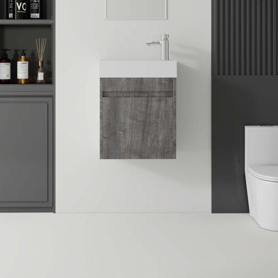 Meuble-lavabo flottant avec lavabo en céramique et portes à fermeture en douceur